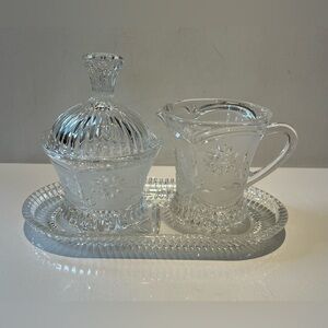 Lausitzer Germany Hand Cut Lead Crystal Frosted Creamer Sugar Bowl Under…